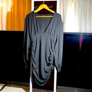 Long sleeve, black, low-cut, sexy dress, low, plunging, neckline, brand new.